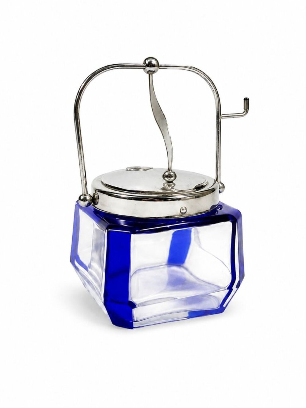Jam Mustard Jar Sugar Bowl Vintage Cobalt Blue Tableware Flip Siiverplated Lid C
